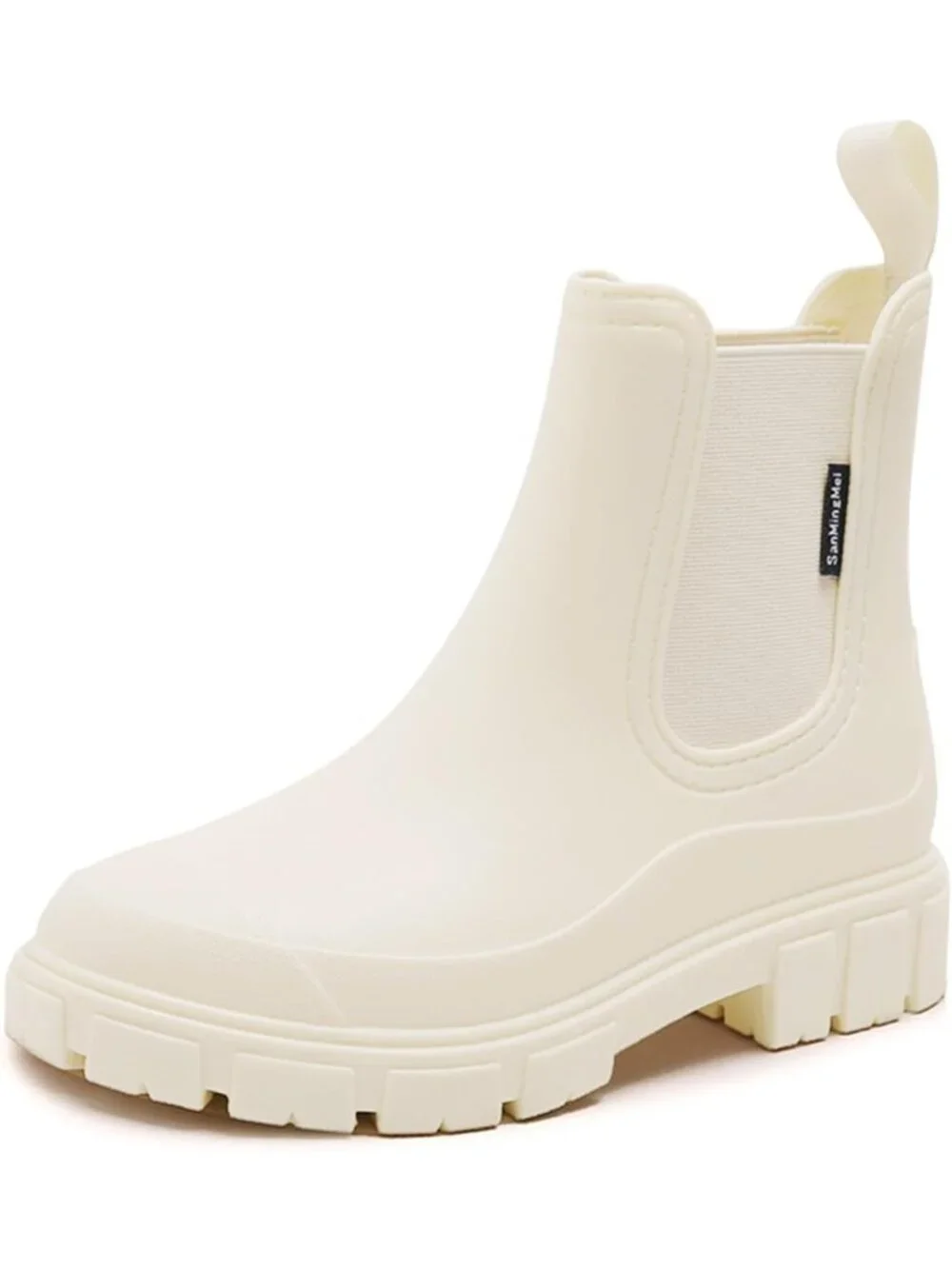 Women's Beige Waterproof Slip-Resistant Rubber Short Ankle Chelsea rain Boots